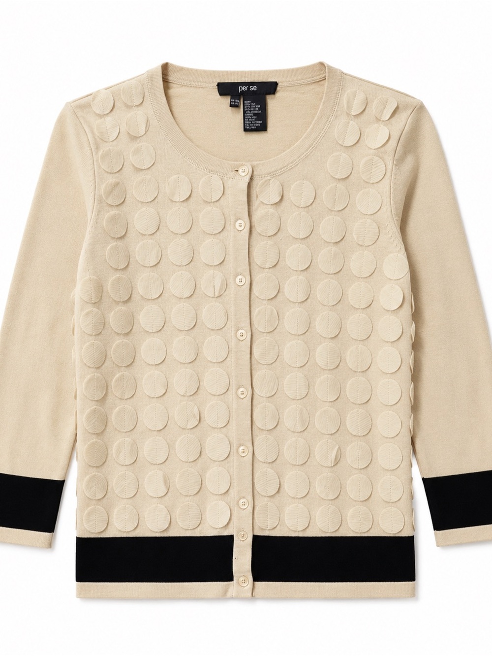 Per Se Beige and Black Polka Dot Cardigan silk cotton and nylon - Picture 3 of 8